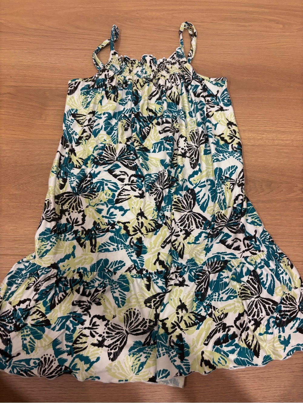 Floral Summer Sundress in Teal, Lime & Black butterflies